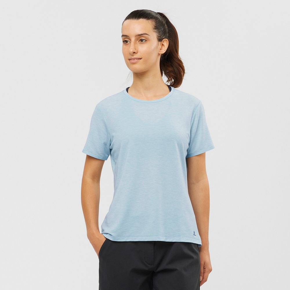 Salomon ESSENTIAL TENCEL Camisetas Mujer - Azules - Colombia (25409-WPUD)